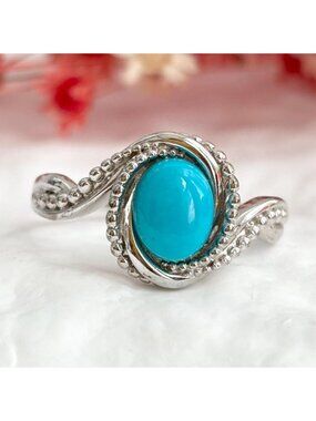 Sleeping Beauty Turquoise Stone Sterling Silver 925 Vintage Ring - sz 11.25